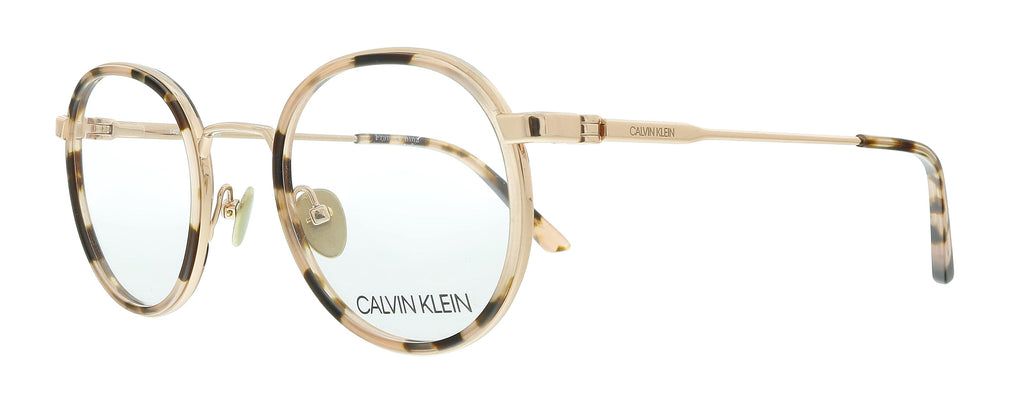 Calvin Klein  Peach Tortoise Round Eyeglasses