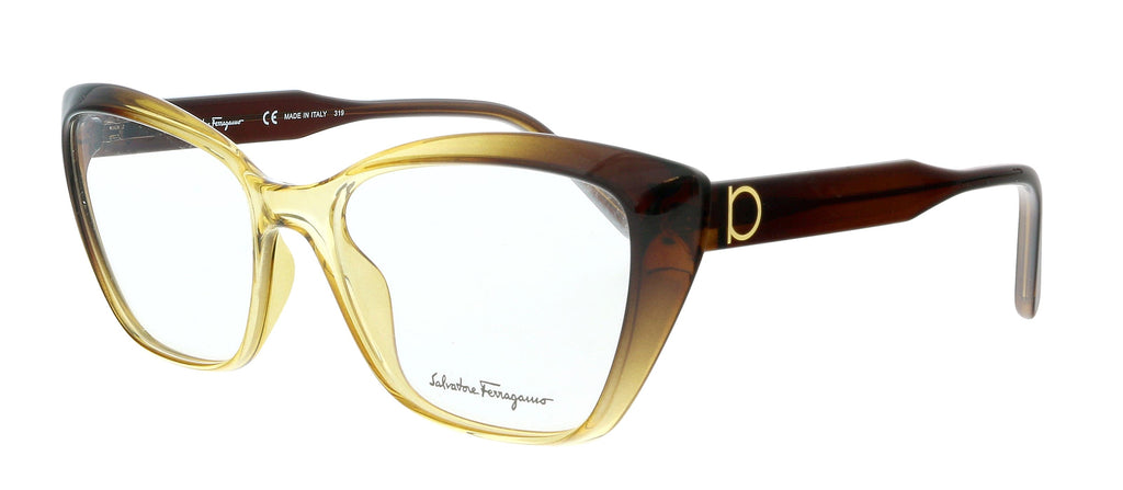 Salvatore Ferragamo  Brown Gradient/Clear Brown Modified Rectangle Eyeglasses