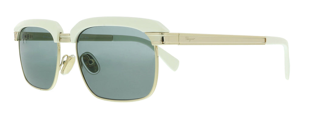 Salvatore Ferragamo  White/Gold Modified Rectangle Retro Sunglasses