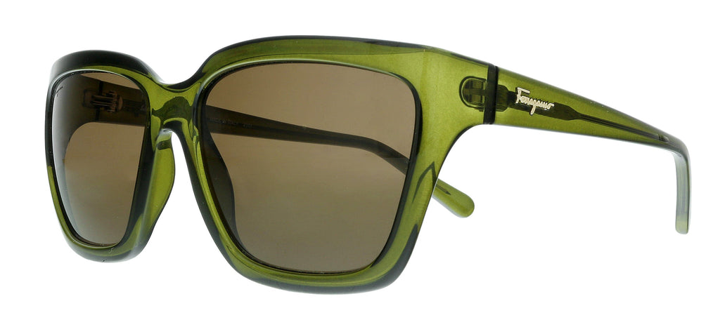 Salvatore Ferragamo  Crystal Green Modified Rectangle Sunglasses