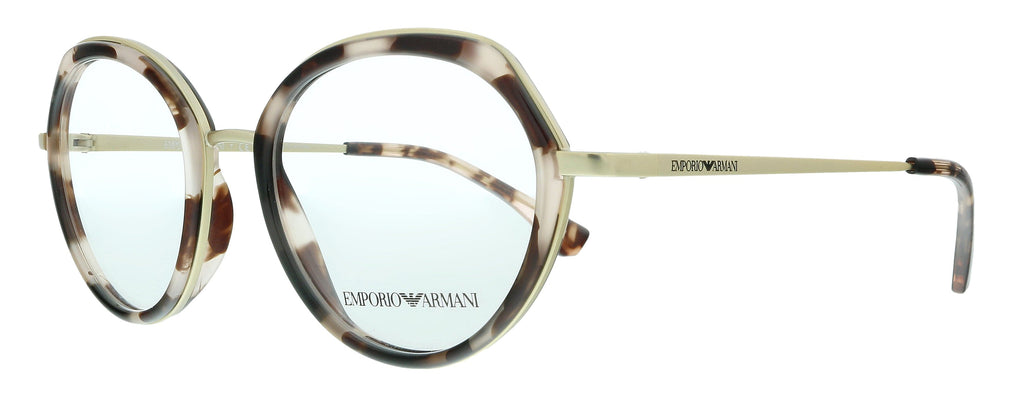 Emporio Armani  Matte Pale Gold & Pink Havana Round Eyeglasses