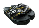 Versace Jeans Couture Black Gold Baroque Print Wide Strap Sandals-