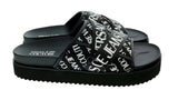 Versace Jeans Couture Black White Signature Print Wide Strap Sandals-