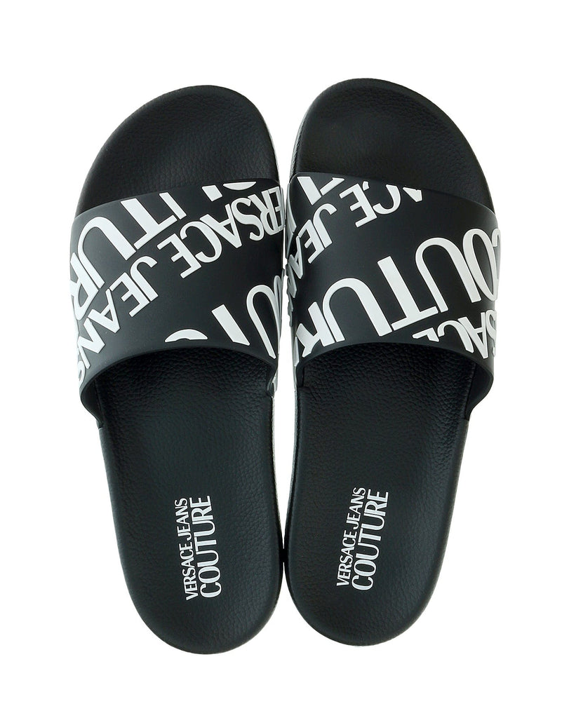 Versace Jeans Couture Black Signature Print Wide Strap Slide-