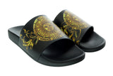 Versace Jeans Couture Black Gold Medusa Print Wide Strap Sandals-