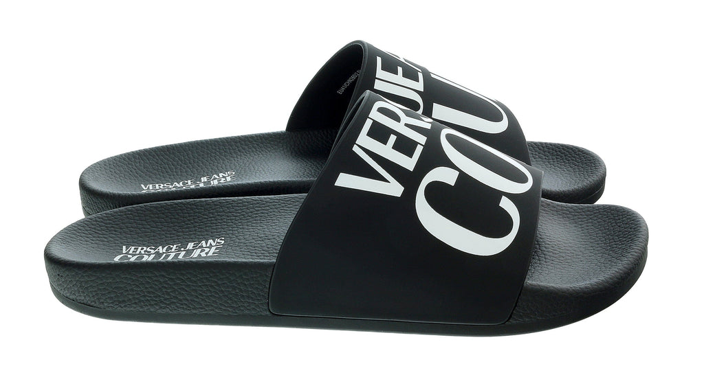 Versace Jeans Couture Black Signature Print Wide Strap Slide-