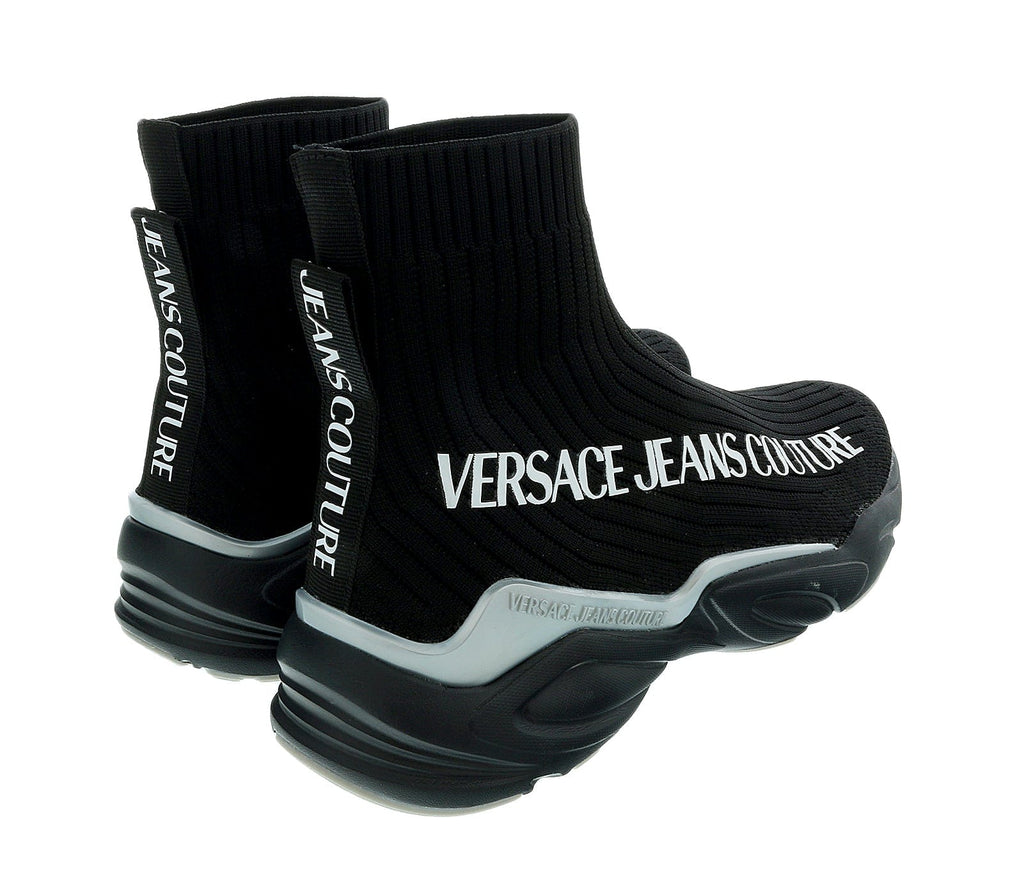 Versace Jeans Couture Black Signature Print Slip On Sneakers-