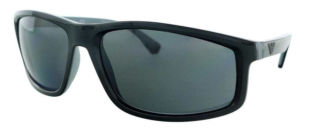 Emporio Armani  Shiny Black & Rubber Grey Rectangle Sunglasses