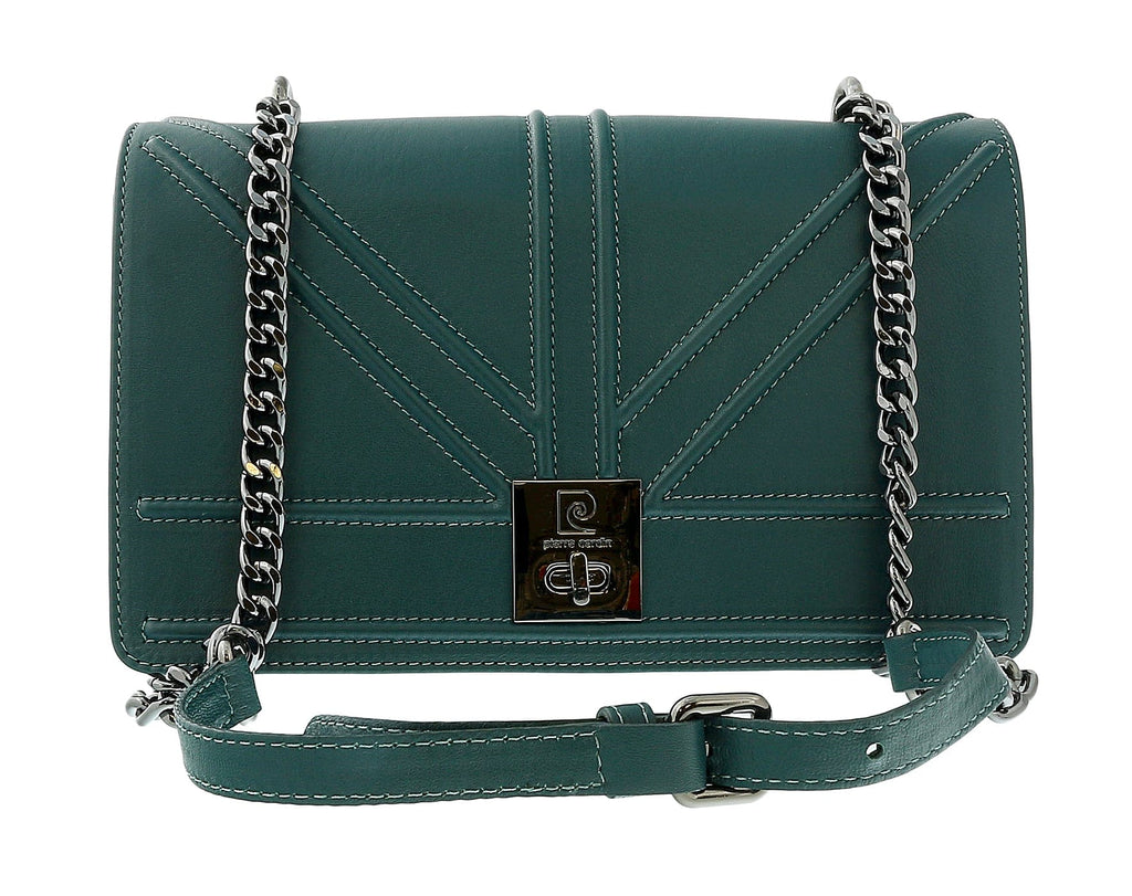 Pierre Cardin Teal Leather Small Structured Shoulder Bag