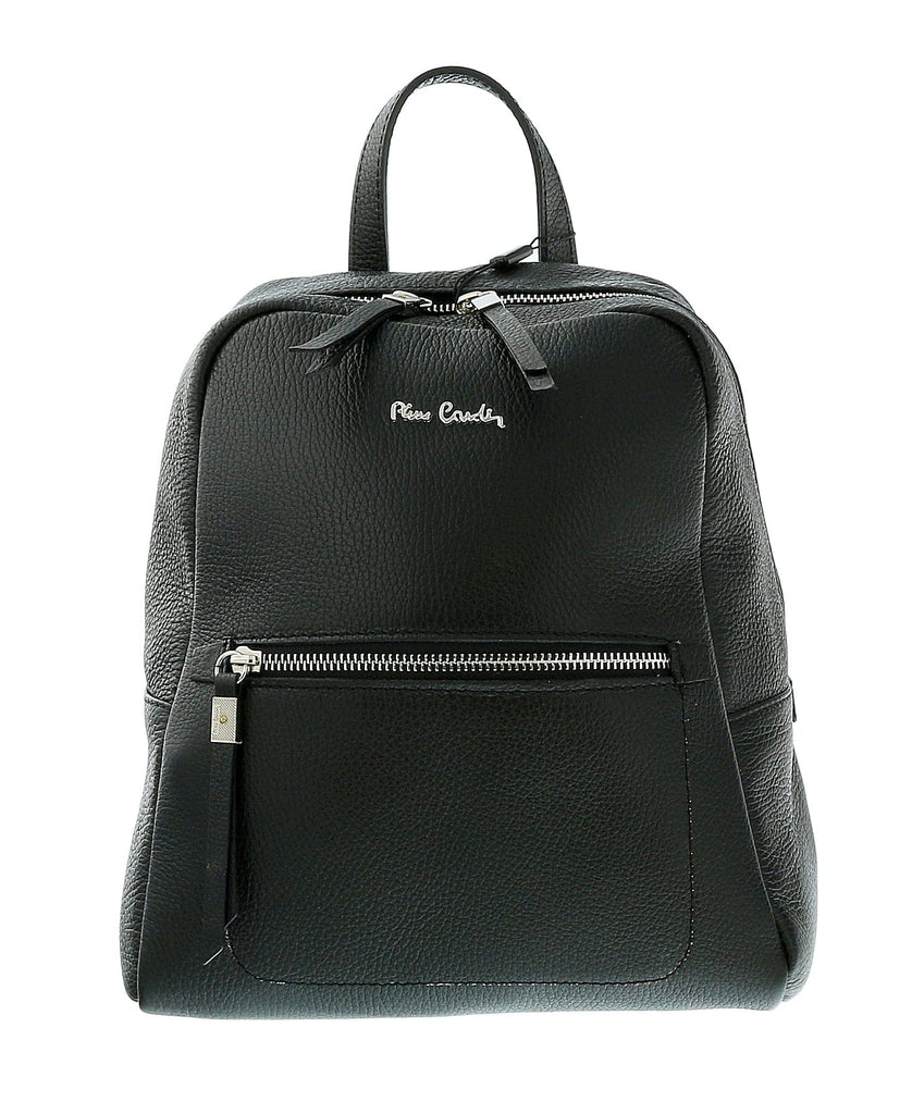 Pierre Cardin Black Leather Classic Medium Fashion Backpack