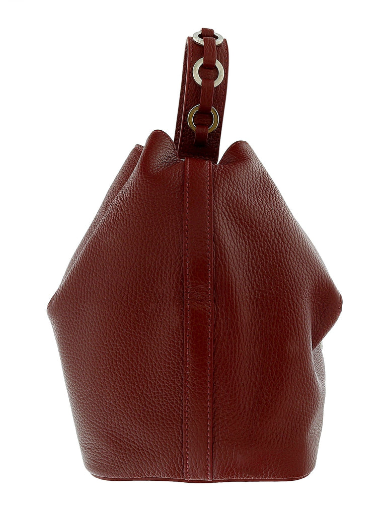 Pierre Cardin Burgundy  Leather Curb Chain Embellished Medium Bucket Bag