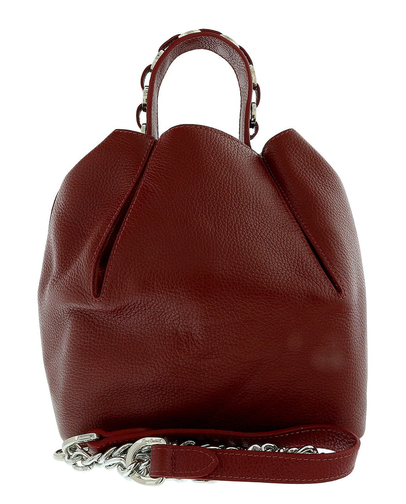 Pierre Cardin Burgundy  Leather Curb Chain Embellished Medium Bucket Bag