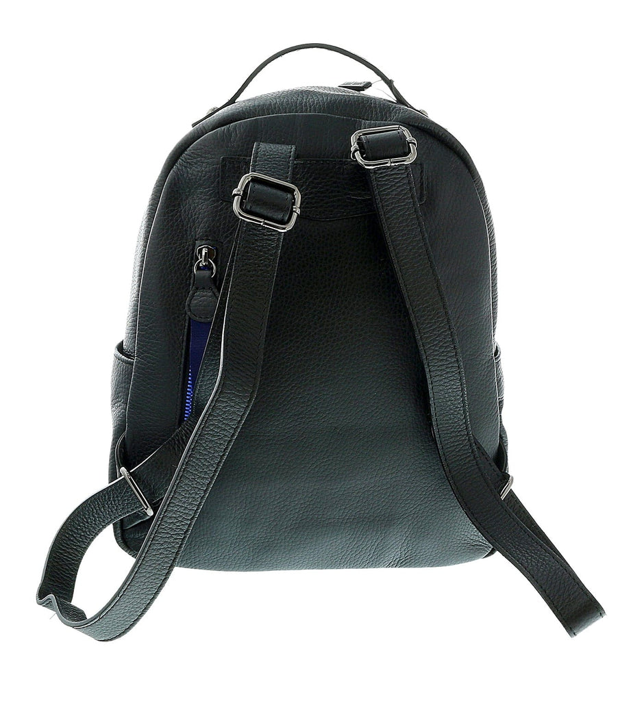 Pierre Cardin Black Leather Classic Medium Double Zip Fashion Backpack