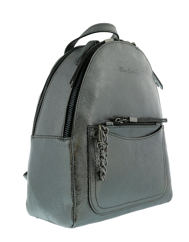 Pierre Cardin Gunmetal Leather Metallic Large Fashion Backpack