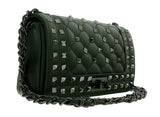 Pierre Cardin Green Leather Quilted Riveted Shoulder Bag
