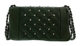 Pierre Cardin Green Leather Quilted Riveted Shoulder Bag