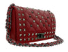 Pierre Cardin Red Leather Quilted Riveted Shoulder Bag