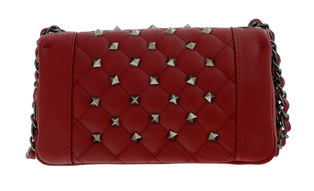 Pierre Cardin Red Leather Quilted Riveted Shoulder Bag