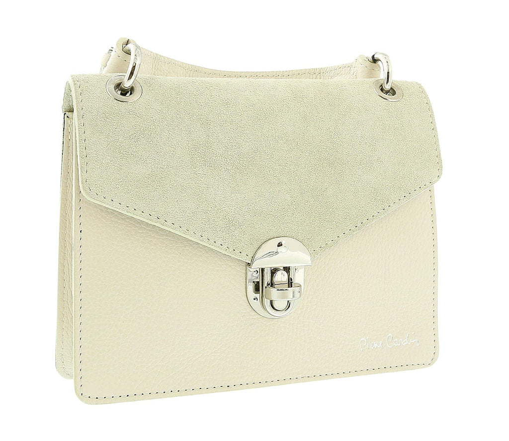 Pierre Cardin Cream Leather Structured Top Handle Satchel Bag