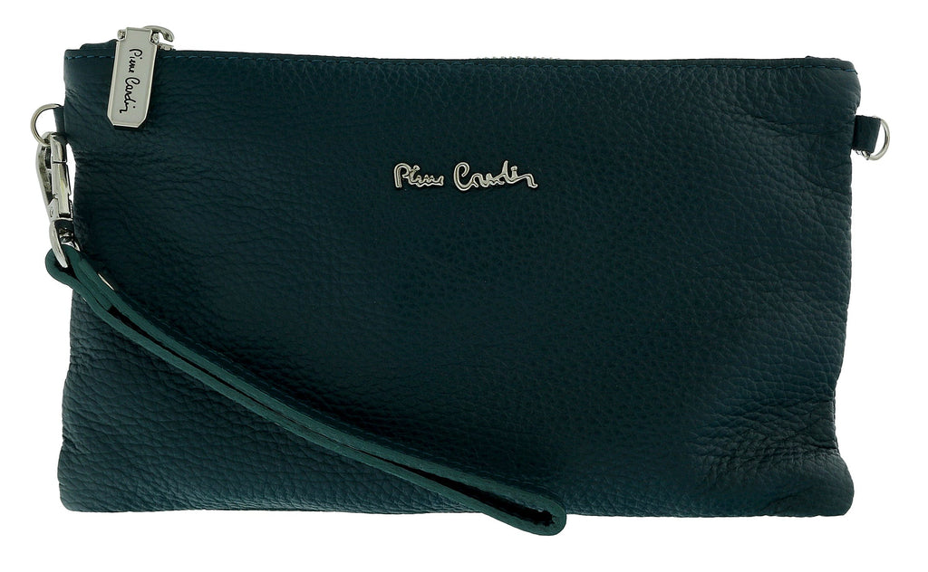 Pierre Cardin Teal Leather Small Slouchy Fashion Pouch Clutch