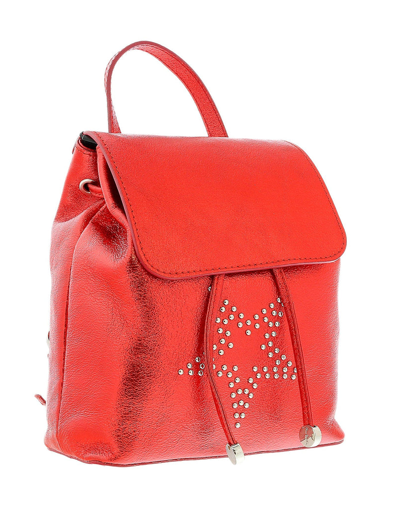 Pierre Cardin Red Leather Metallic Star Studded Medium Fashion Backpack
