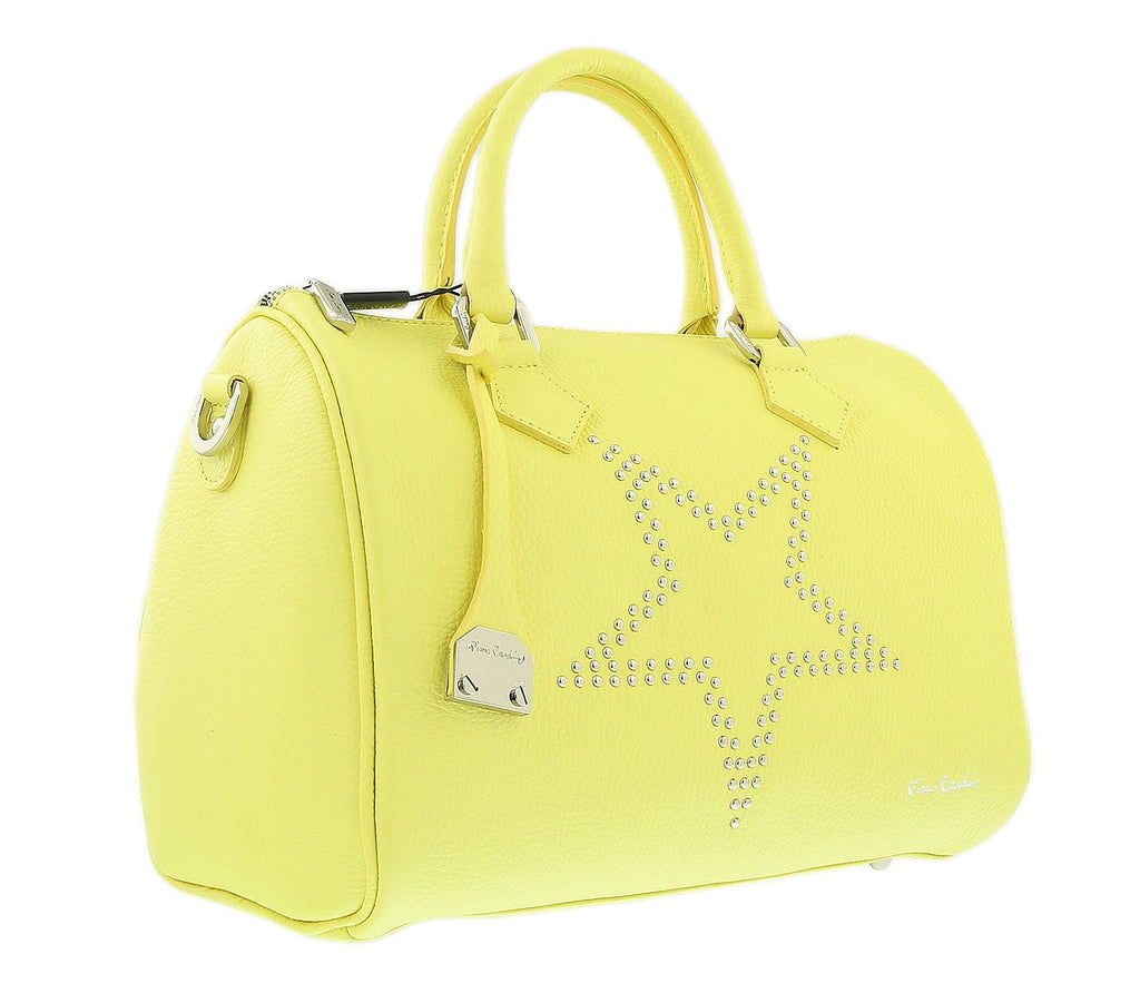 Pierre Cardin Bright Yellow Leather Star Studded Medium Fashion Satchel Bag