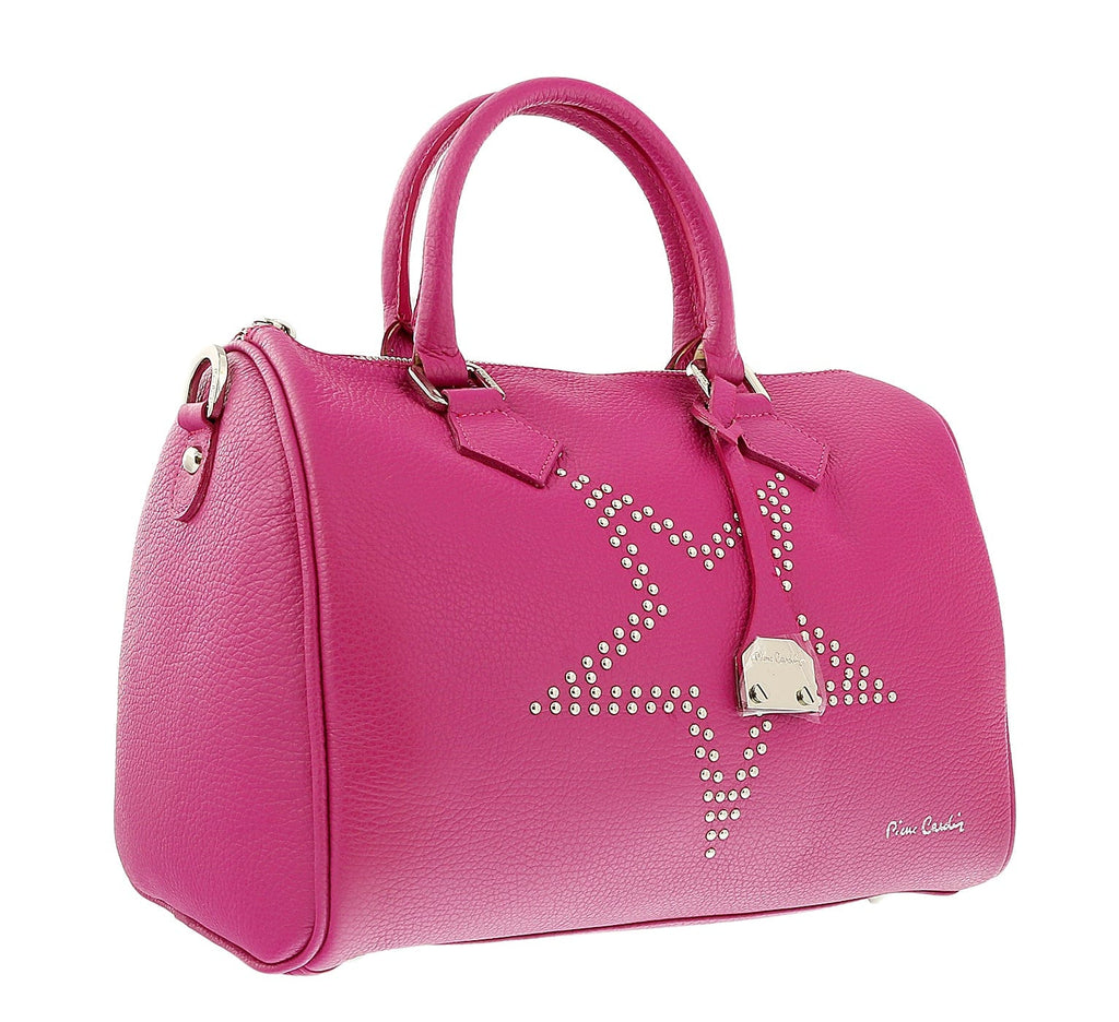 Pierre Cardin Fuxia Leather Star Studded Medium Fashion Satchel Bag