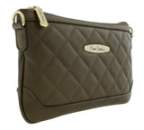 Pierre Cardin Dark Taupe Leather Quilted Crossbody Bag