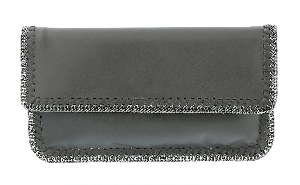 Pierre Cardin Dust Leather Medium Enveloppe Curb Chain Embelished Clutch
