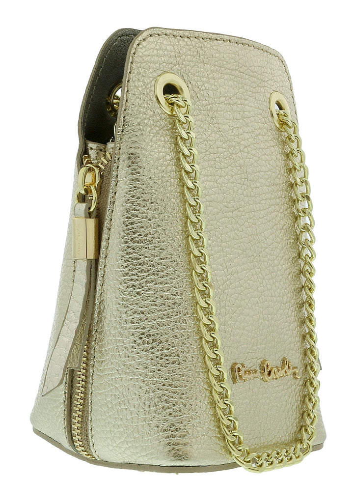 Pierre Cardin Gold Leather Curved Structured Chain Crossbody Bag