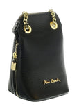 Pierre Cardin Black Leather Curved Structured Chain Crossbody Bag
