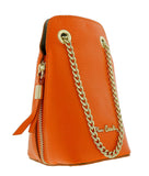 Pierre Cardin Orange Leather Curved Structured Chain Crossbody Bag