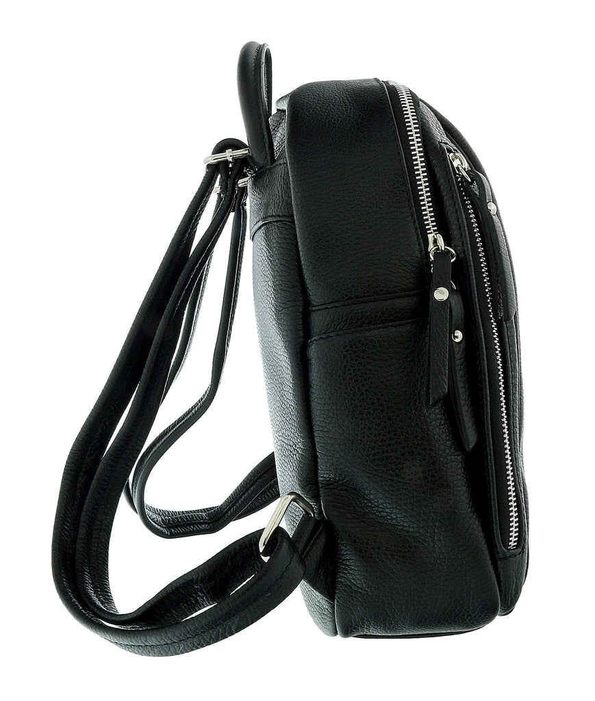 Pierre Cardin Black Leather Soft Logo Fashion Backpack