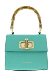 Pierre Cardin Turquoise Leather Small Vintage Structured Satchel Bag