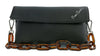 Pierre Cardin Black Leather Small Soft Acetate Havana Strap Shoulder Bag