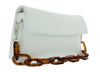 Pierre Cardin White Leather Small Soft Acetate Havana Strap Shoulder Bag