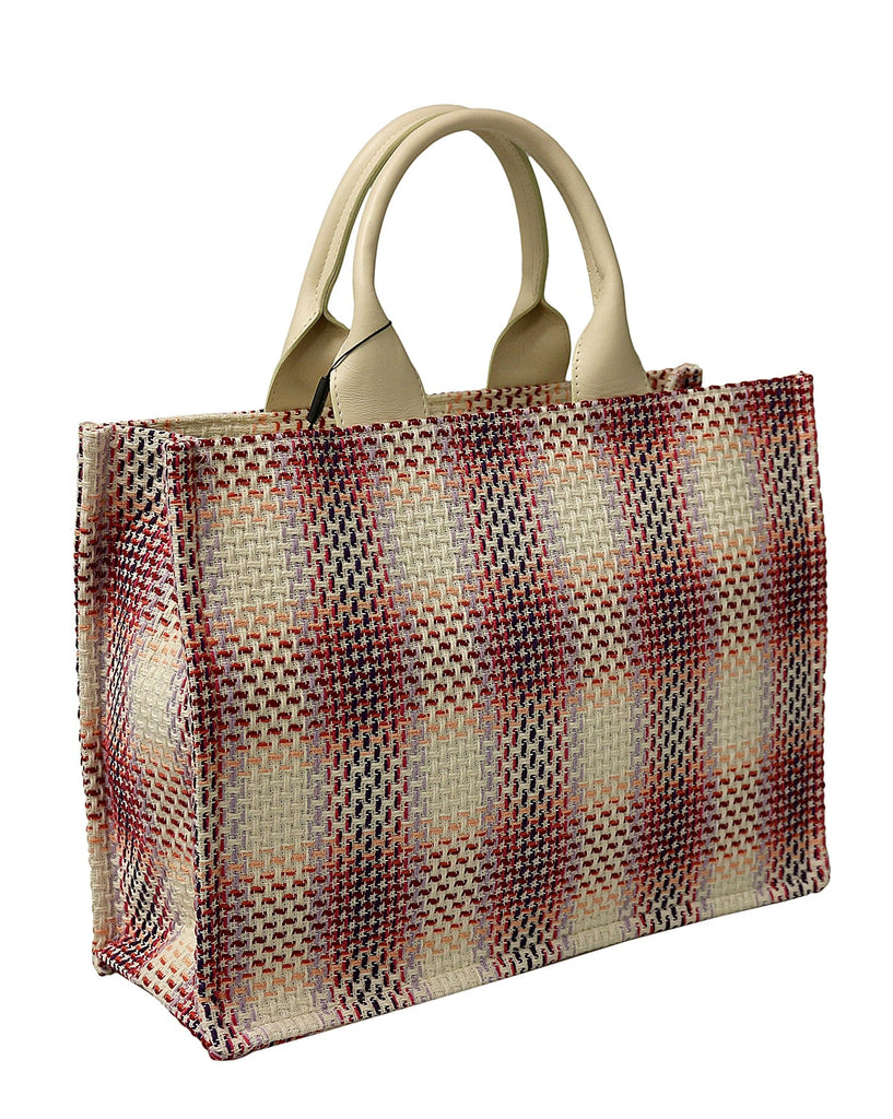 Pierre Cardin Large Pink Structured Tweed Canvas Shopper Tote