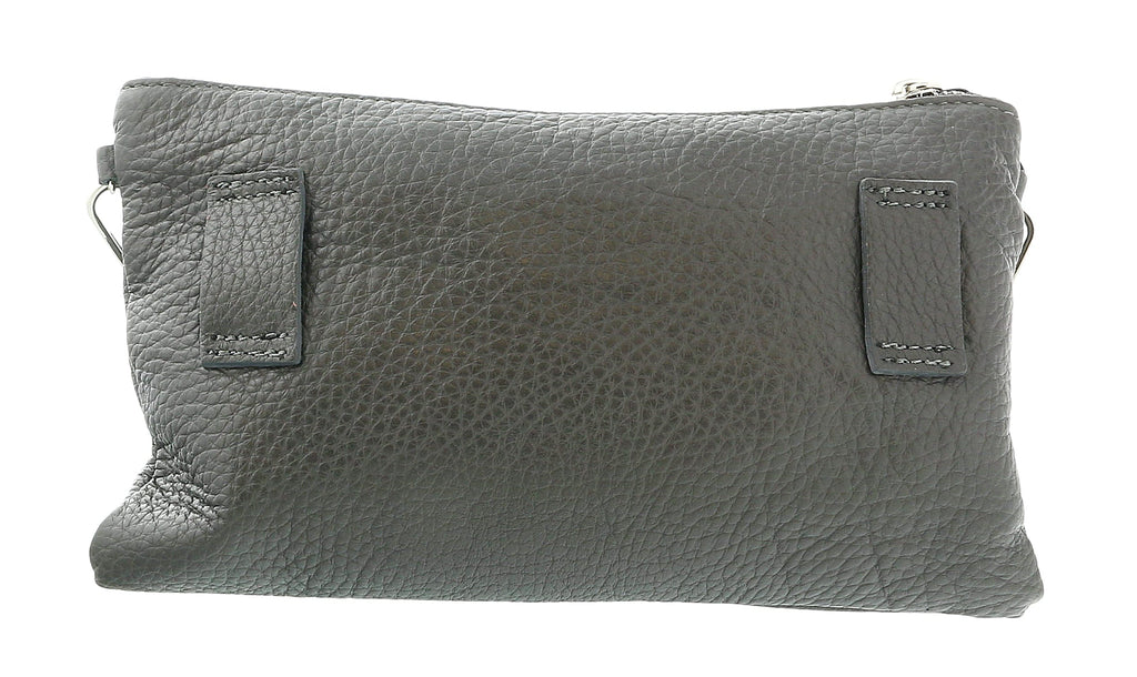 Pierre Cardin Anthracite Leather Small Slouchy Fashion Pouch Clutch