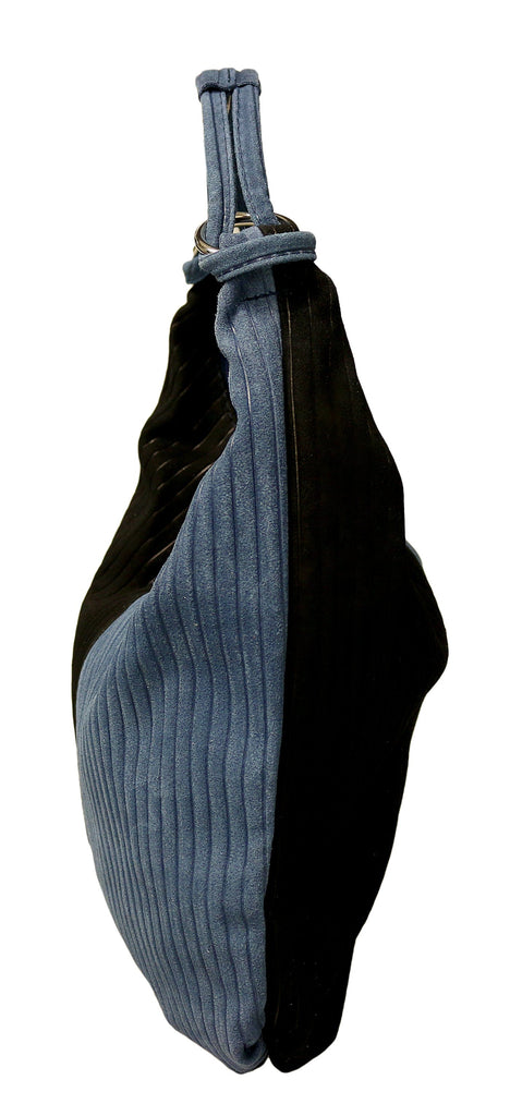 Pierre Cardin Black Blue Leather Large Hobo Relaxed Suede Shoulder Bag