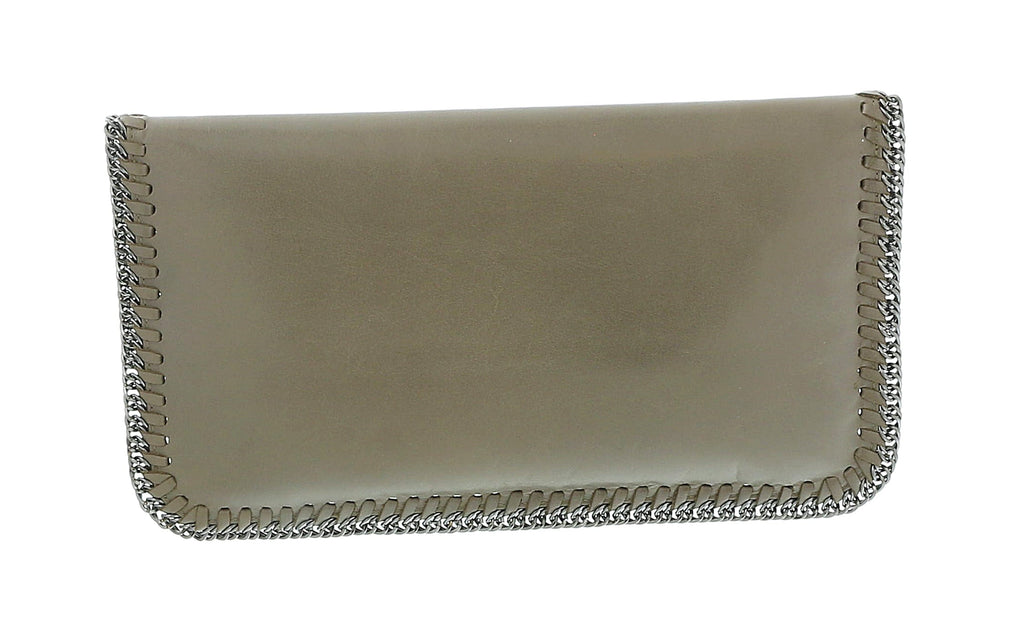 Pierre Cardin Grey Leather Medium Enveloppe Curb Chain Embelished Clutch