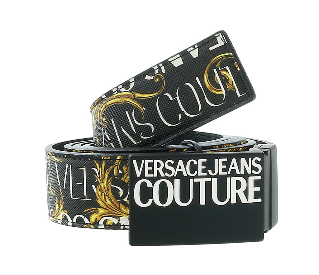 Versace Jeans Couture Baroque Pattern Signature Buckle Reversible Adjustable Belt Adjustable Mens Belt-One Size
