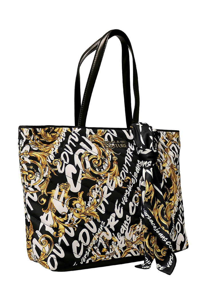 Versace Jeans Couture Black/Gold Baroque Pattern Scarf Shopper Tote Bag