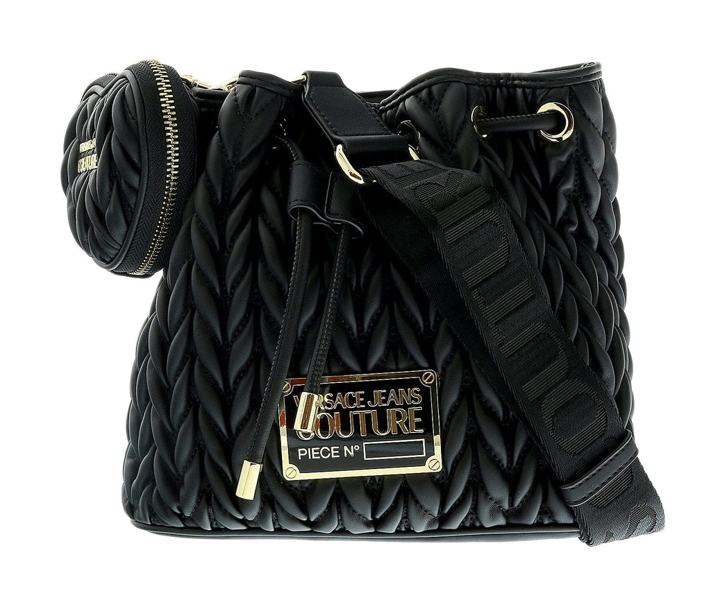 Versace Jeans Couture Black Heart Charm Purse Small Baroque Print Bucket Crossbody Bag