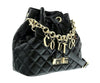 Versace Jeans Couture Black Charm Chain Strap Small Quilted Bucket Shoulder Bag