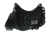 Versace Jeans Couture Black Nylon Signature Acetate Chain Medium Hobo Crossbody Shoulder Bag