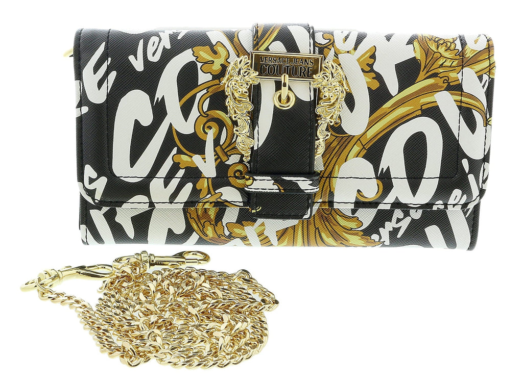 Versace Jeans Couture Black/Gold Structured Baroque Buckle Belt Bag