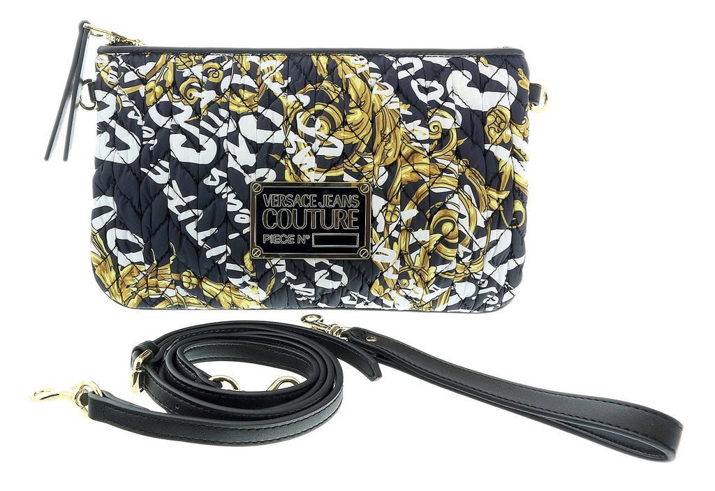 Versace Jeans Couture Small Black/Gold Baroque Stitched Pouch Wristlet Crossbody Bag