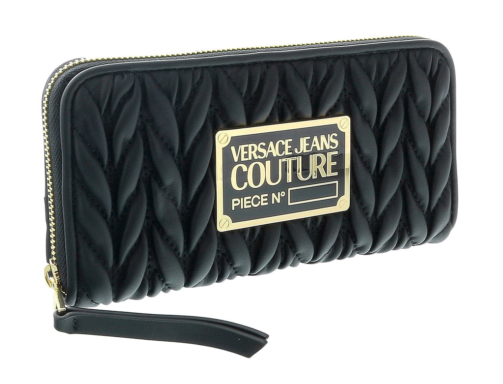 Versace Jeans Couture Small Black Braided Continental All Around Zip Wallet