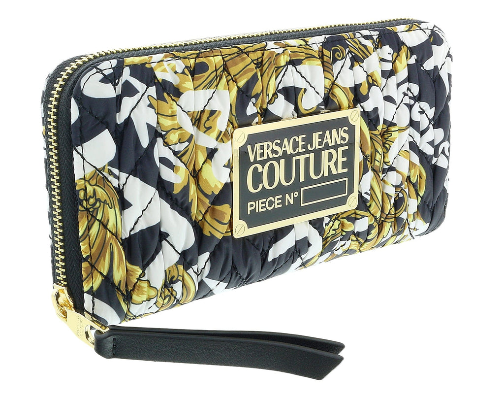 Versace Jeans Couture Small Black/Gold Baroque Stitched Continental All Around Zip Wallet