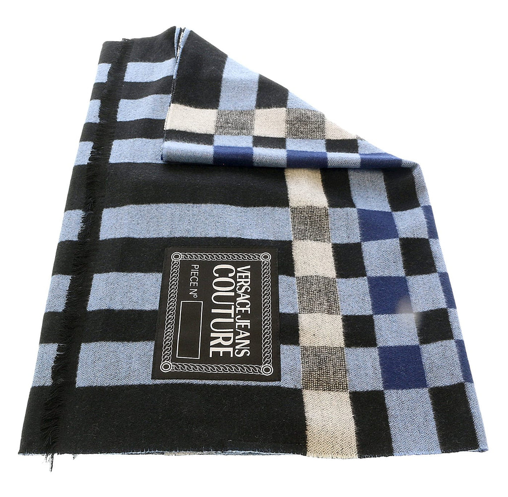 Versace Jeans Couture Blue/Grey Checkered Pattern Scarf